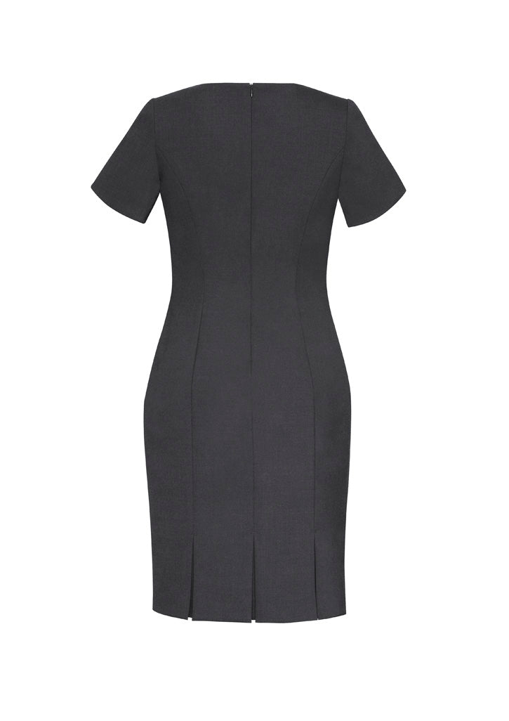 Biz Corporates 34012 Comfort Wool Stretch Womens Short Sleeve Shift Dress in Charcoal - back view