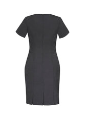 Biz Corporates 34012 Comfort Wool Stretch Womens Short Sleeve Shift Dress in Charcoal - back view