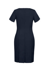 Biz Corporates 34012 Comfort Wool Stretch Womens Short Sleeve Shift Dress in Navy - back view