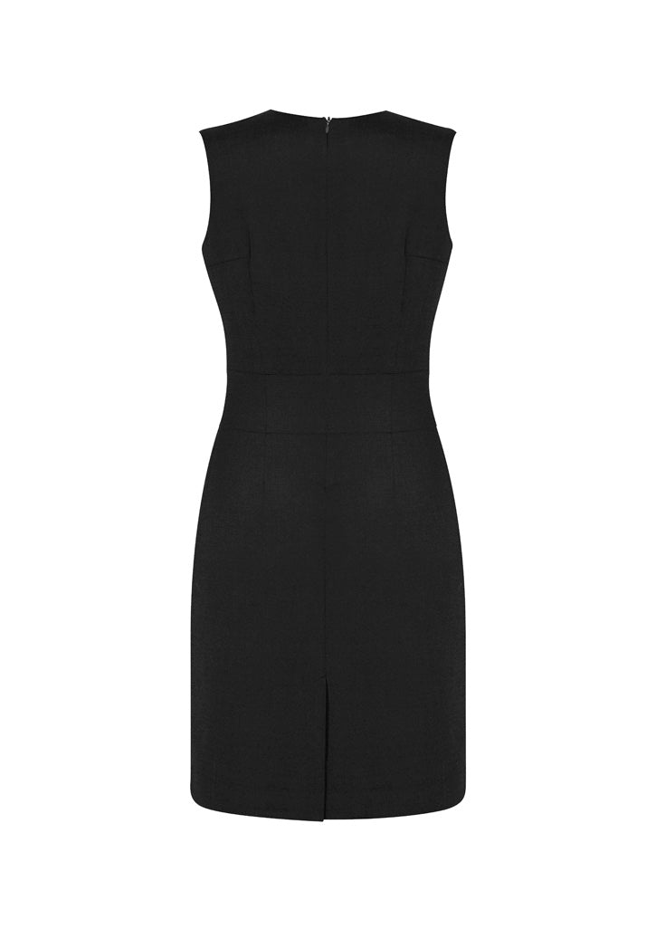 Biz Corporates 34021 Comfort Wool Stretch Womens Sleeveless V-Neck Dress in Black - back view