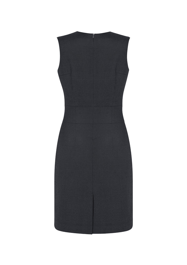 Biz Corporates 34021 Comfort Wool Stretch Womens Sleeveless V-Neck Dress in Charcoal - back view