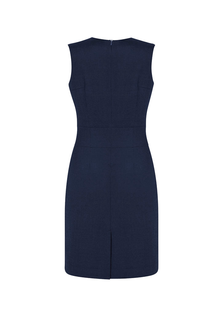 Biz Corporates 34021 Comfort Wool Stretch Womens Sleeveless V-Neck Dress in Navy - back view