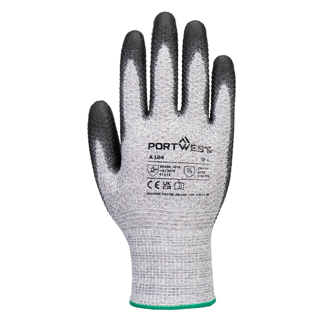 Portwest A124 Grip 13 PU Diamond Knit Glove (Pk12) in Grey/Black - back view