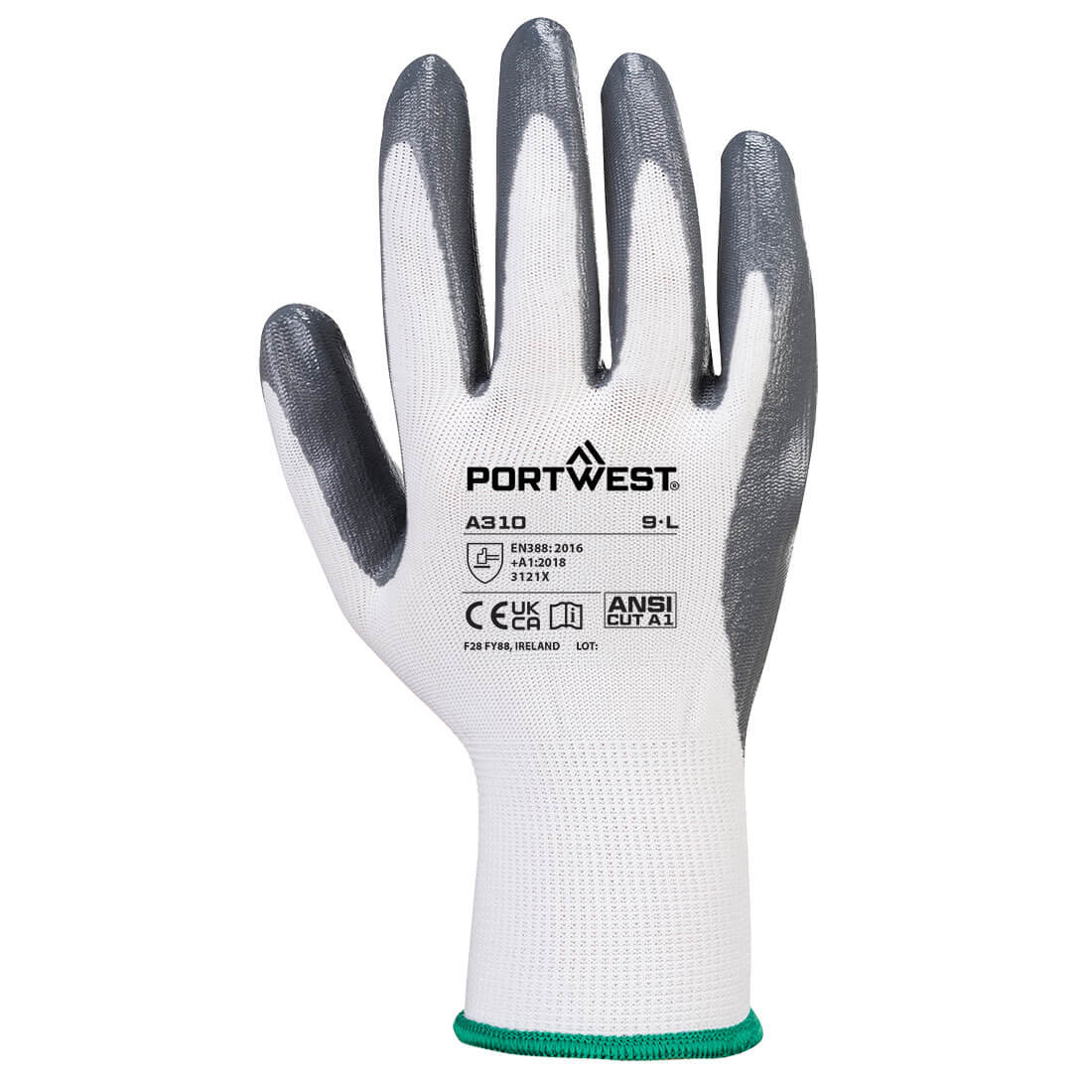 Portwest A310 Flexo Grip Nitrile Glove in Grey/White - back view