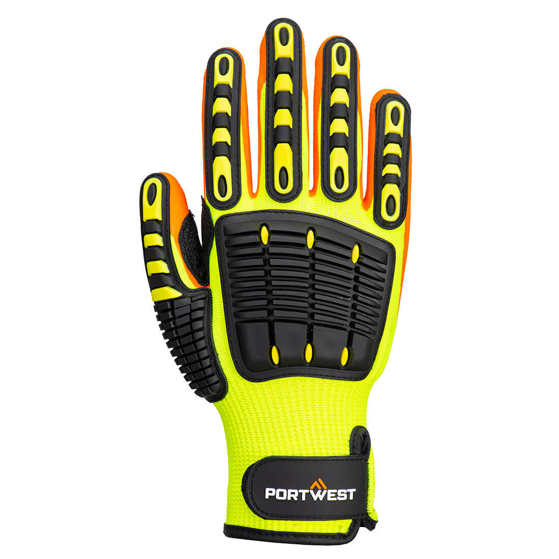 Portwest A721 Impact 15 Nitrile Reinforced Palm Glove in Yellow/Orange - back view