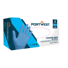 Portwest A925 Powder Free Nitrile Disposable Glove in Blue - back view
