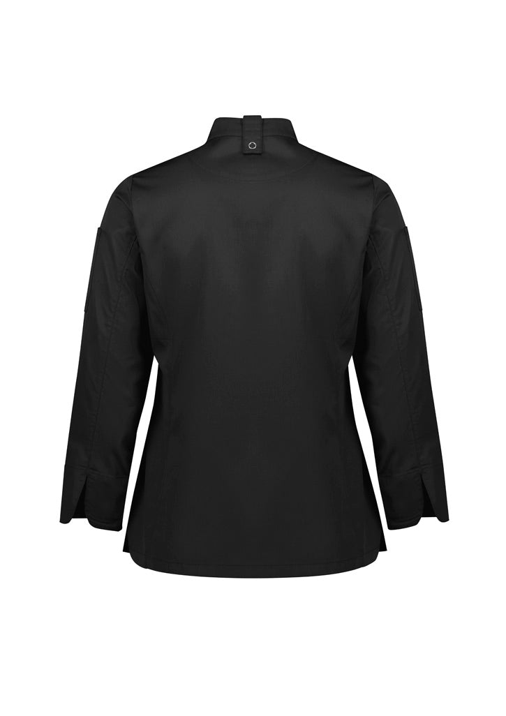 Biz Collection CH330LL Alfresco Womens Long Sleeve Chef Jacket in Black - back view