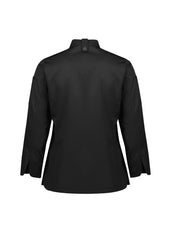 Biz Collection CH330LL Alfresco Womens Long Sleeve Chef Jacket in Black - back view