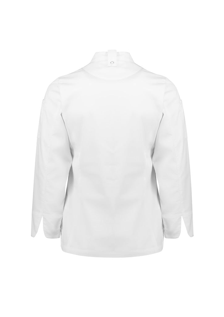 Biz Collection CH330LL Alfresco Womens Long Sleeve Chef Jacket in White - back view