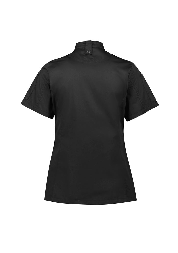 Biz Collection CH330LS Alfresco Womens Short Sleeve Chef Jacket in Black - back view