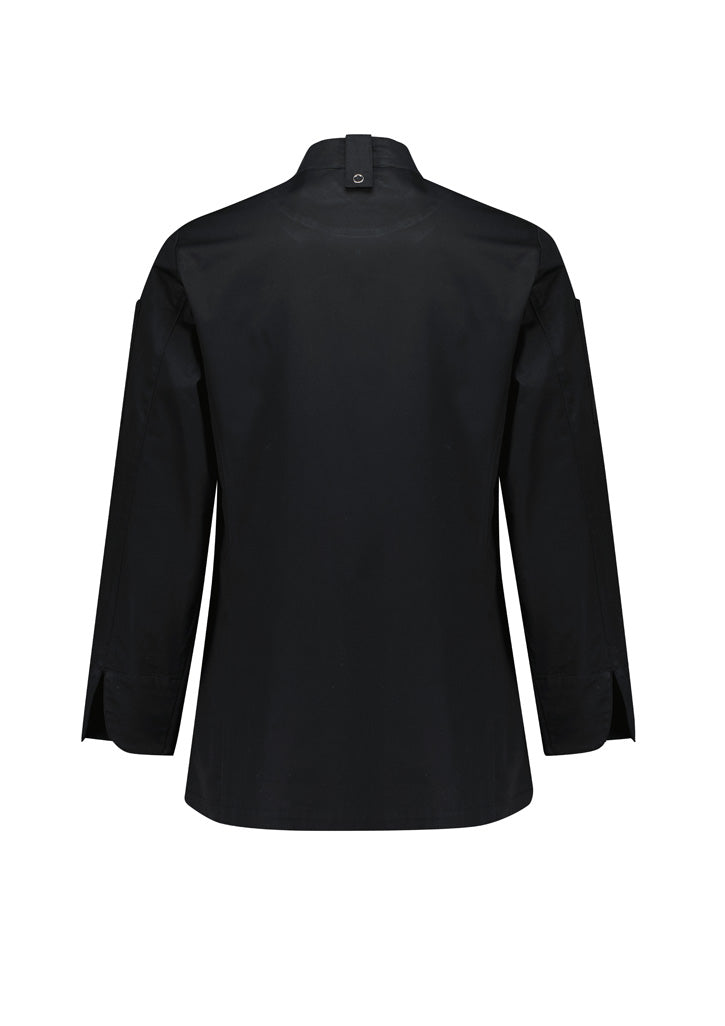 Biz Collection CH430LL Gusto Womens Long Sleeve Chef Jacket in Black - back view