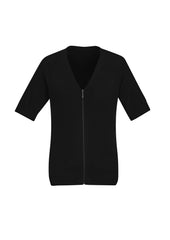 Biz Collection CK962LC Zip Front Womens Short Sleeve Knit Cardigan in Black