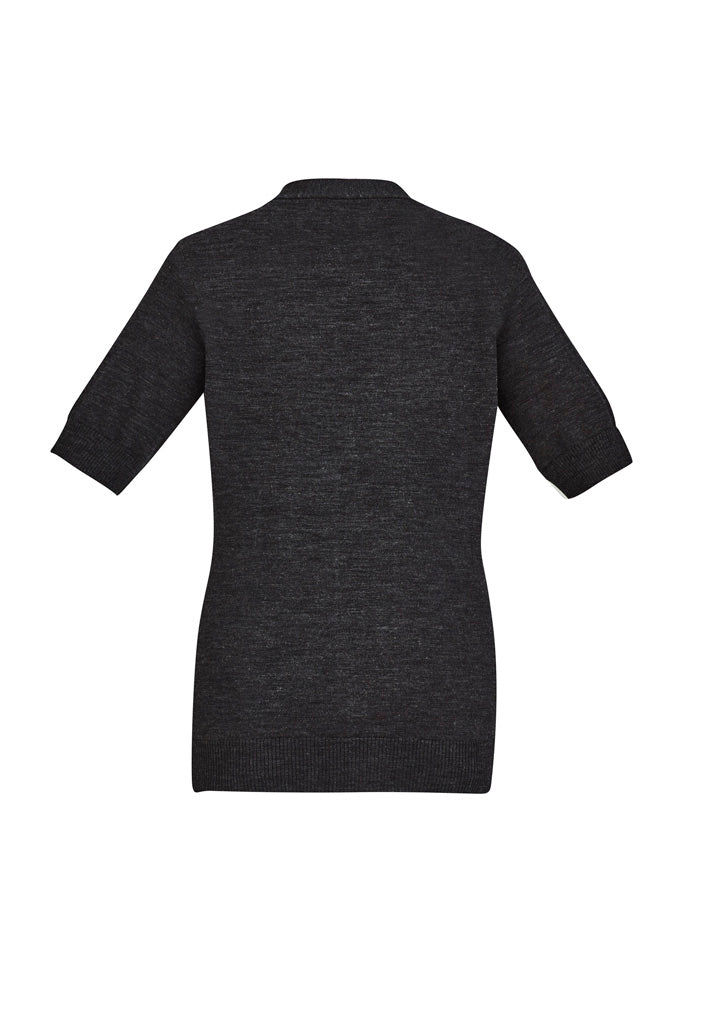 Biz Collection CK962LC Zip Front Womens Short Sleeve Knit Cardigan in Charcoal - back view