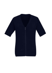 Biz Collection CK962LC Zip Front Womens Short Sleeve Knit Cardigan in Navy