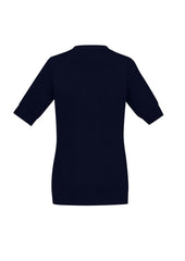 Biz Collection CK962LC Zip Front Womens Short Sleeve Knit Cardigan in Navy - back view