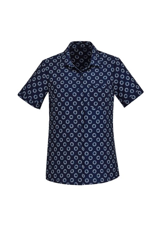Biz Collection CS948LS Florence Womens Daisy Print Short Sleeve Shirt in Navy