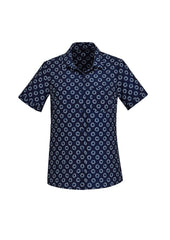 Biz Collection CS948LS Florence Womens Daisy Print Short Sleeve Shirt in Navy
