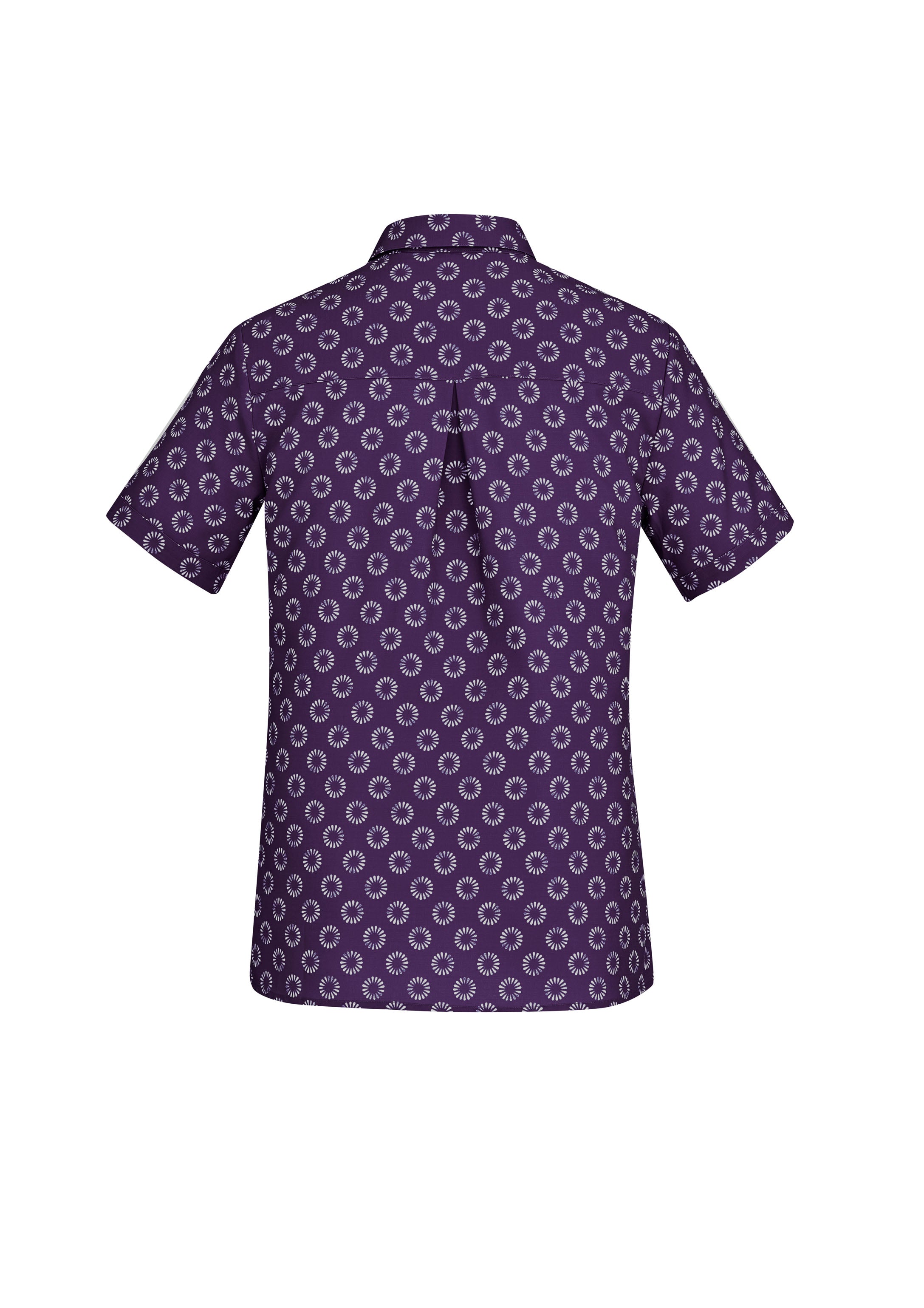 Biz Collection CS948LS Florence Womens Daisy Print Short Sleeve Shirt in Purple - back view
