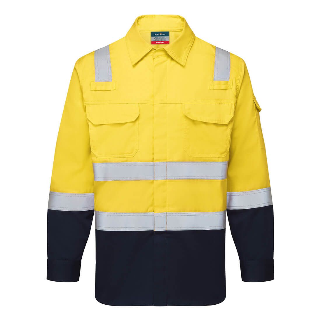 Portwest FR729 Bizflame Work Two Tone FR Shirt in Yellow/Navy