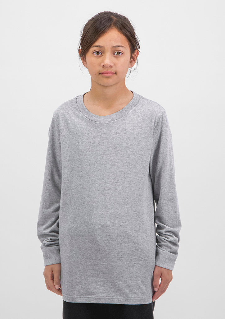 Basis Kids Long Sleeve Tee - X1002K in Grey Marle - model