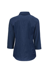Biz Collection LB8200 Micro Womens Check 3/4 Sleeve Shirt in Navy - back view