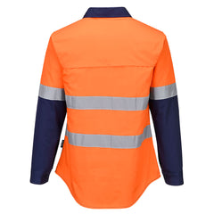 Portwest ML803 Hi-Vis Women's Lightweight Contrast Shirt L/S in Orange/Navy - back view