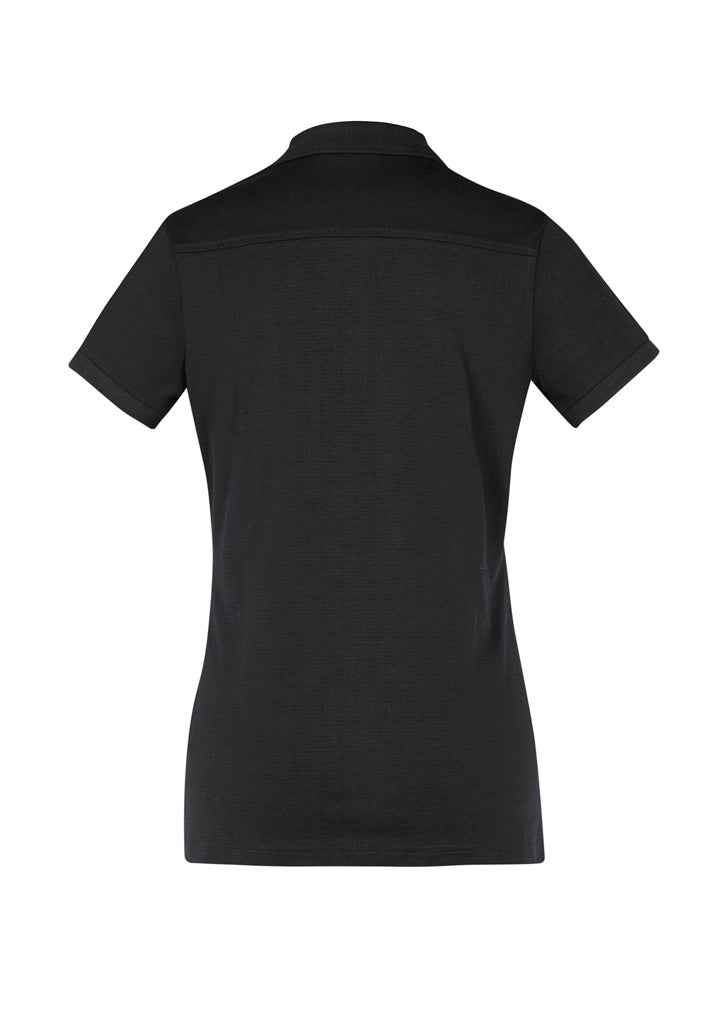 Biz Collection P106LS Aston Womens Short Sleeve Polo in Black/Silver Grey - back view