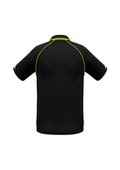 Biz Collection P29012 Fusion Mens Short Sleeve Polo in Black/Fluoro Yellow/Lime - back view