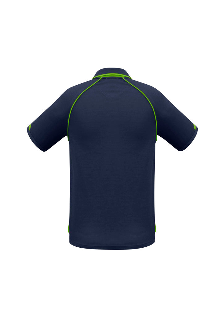 Biz Collection P29012 Fusion Mens Short Sleeve Polo in Navy/Fluoro Yellow/Lime - back view