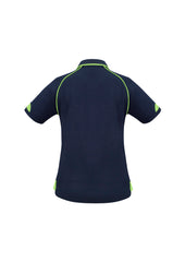 Biz Collection P29022 Fusion Womens Short Sleeve Polo in Navy/Fluoro Yellow/Lime - back view