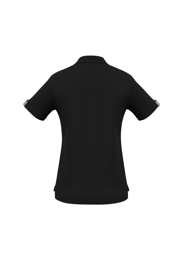 Biz Collection P305LS Edge Womens Short Sleeve Polo in Black/Check - back view