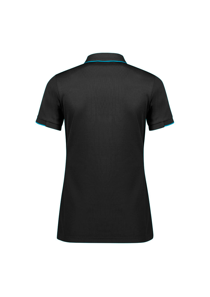 Biz Collection P313LS Focus Womens Short Sleeve Polo in Black/Cyan - back view