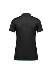 Biz Collection P313LS Focus Womens Short Sleeve Polo in Black/Cyan - back view