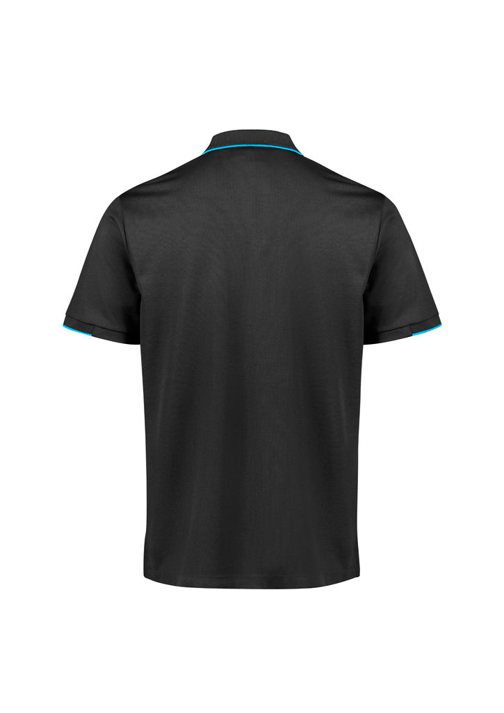Biz Collection P313MS Focus Mens Short Sleeve Polo in Black/Cyan - back view