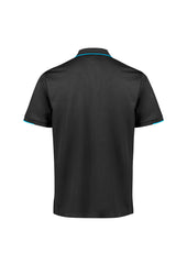 Biz Collection P313MS Focus Mens Short Sleeve Polo in Black/Cyan - back view