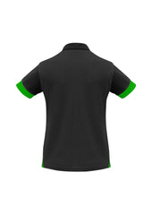 Biz Collection P401LS Talon Womens Short Sleeve Polo in Black/Green - back view