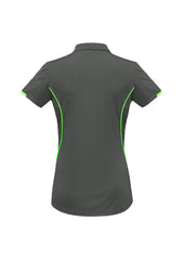 Biz Collection P405LS Razor Womens Short Sleeve Polo in Grey/Fluoro Lime - back view