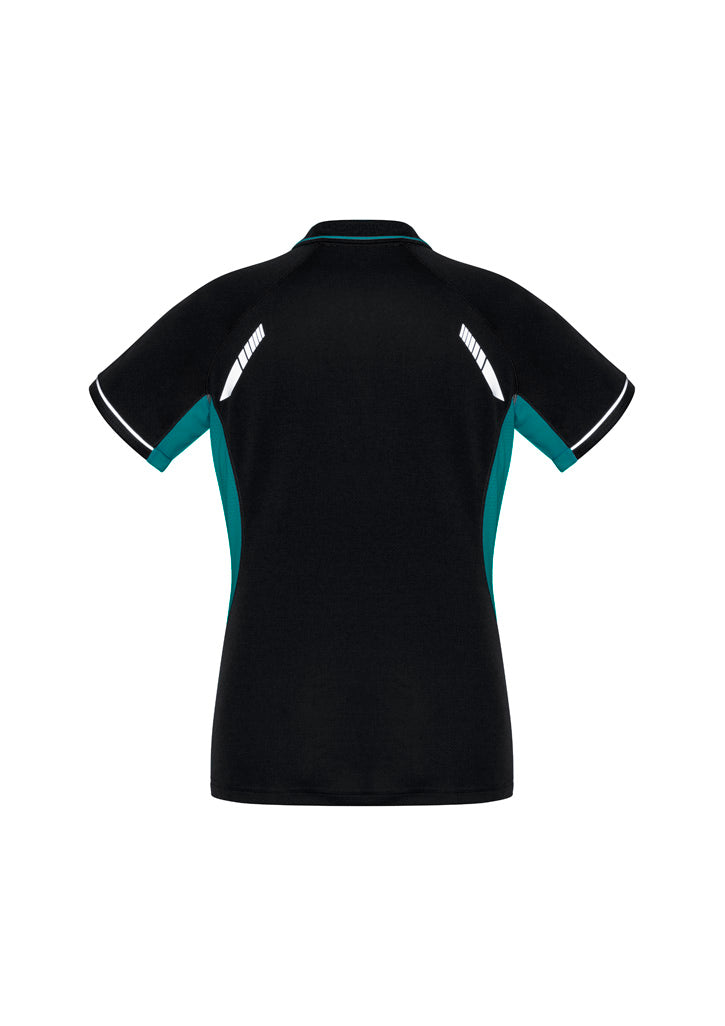 Biz Collection P700LS Renegade Womens Short Sleeve Polo in Black/Teal/Silver - back view