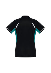 Biz Collection P700LS Renegade Womens Short Sleeve Polo in Black/Teal/Silver - back view