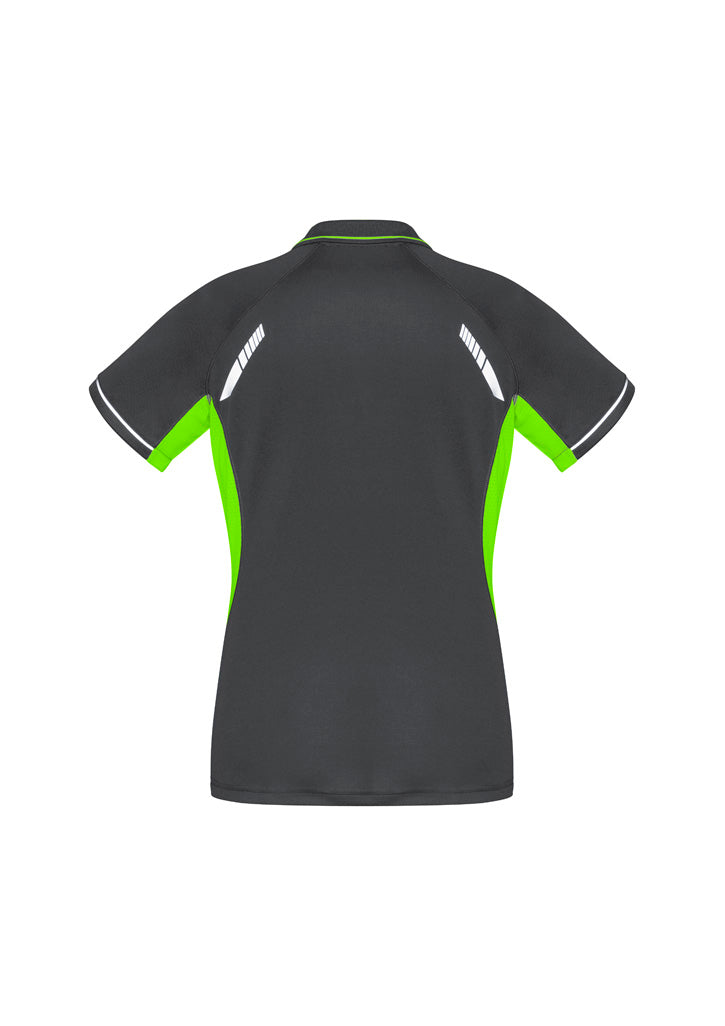 Biz Collection P700LS Renegade Womens Short Sleeve Polo in Grey/Fluoro Lime/Silver - back view