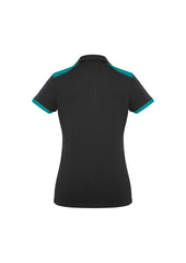 Biz Collection P705LS Rival Womens Short Sleeve Polo in Black/Teal - back view