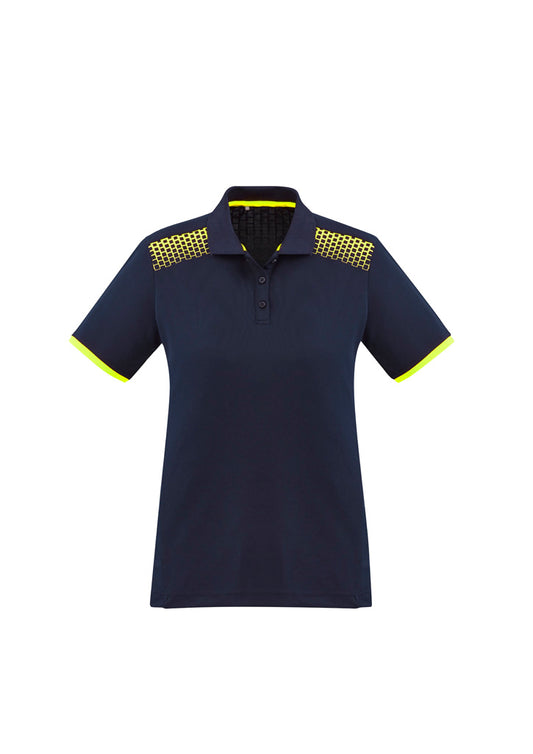Biz Collection P900LS Galaxy Womens Short Sleeve Polo in Navy/Fluoro Yellow