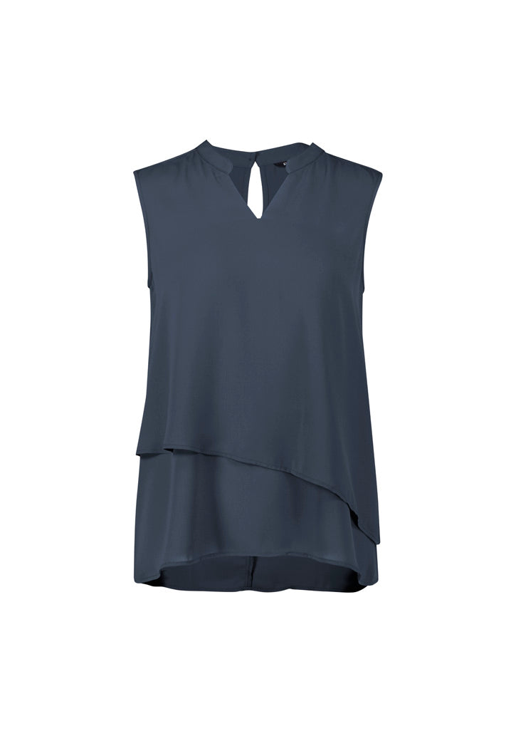 Biz Corporates RB260LN Seville Womens Sleeveless Layered Blouse in Storm Blue