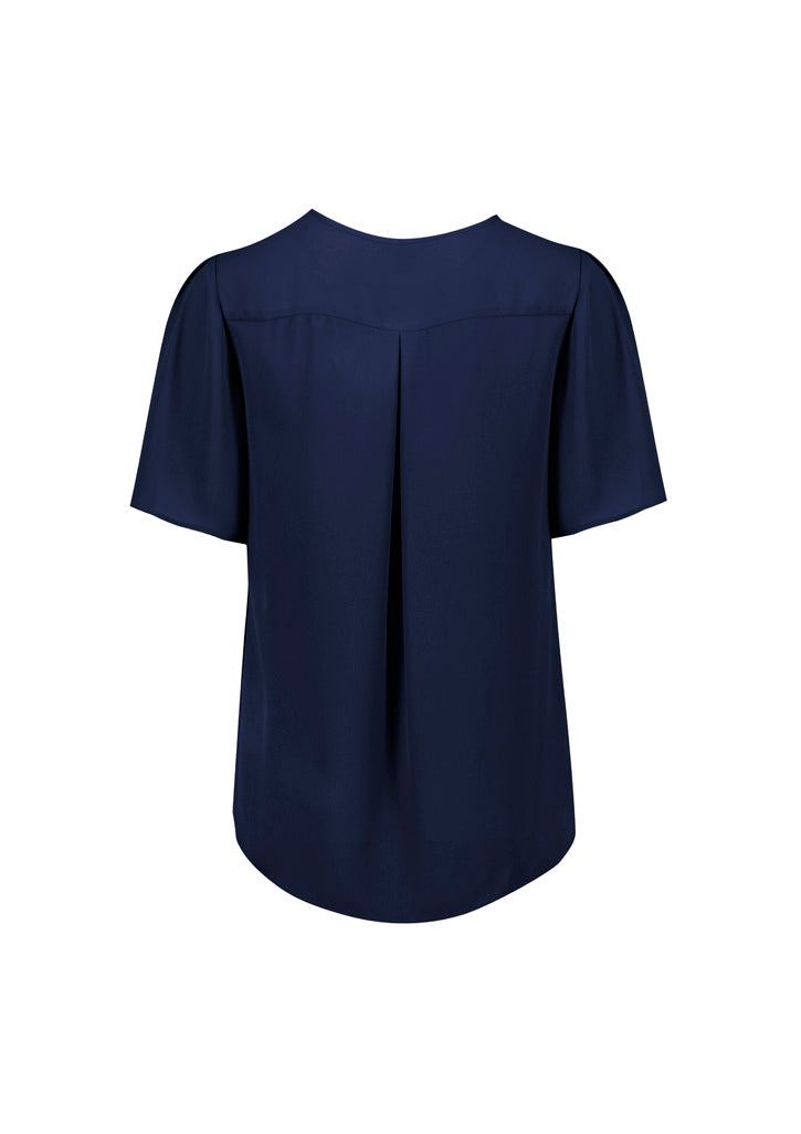 Biz Corporates RB261LS Vienna Womens Short Sleeve Blouse in Navy - back view