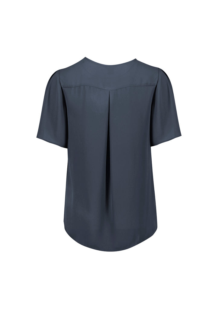 Biz Corporates RB261LS Vienna Womens Short Sleeve Blouse in Storm Blue - back view