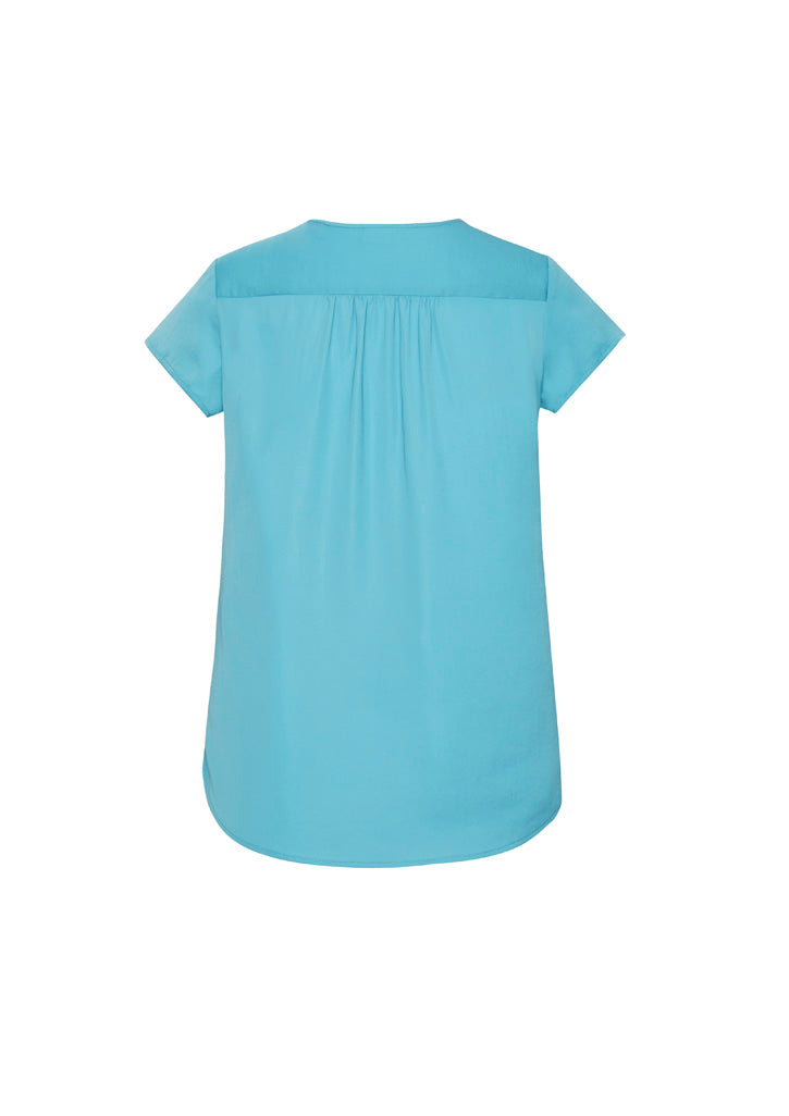 Biz Corporates RB967LS Kayla Womens V-Neck Pleat Blouse in Aqua - back view