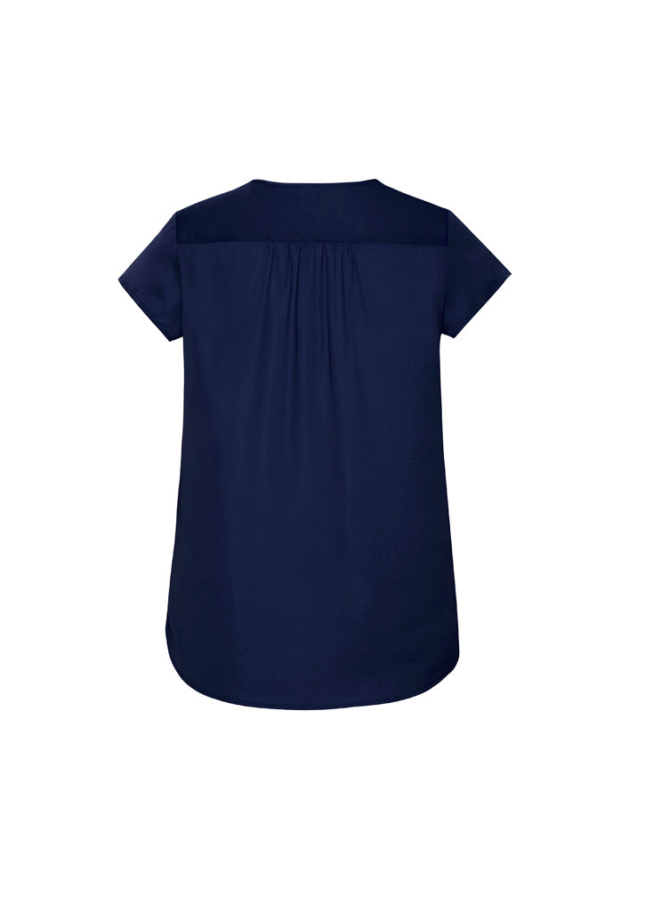 Biz Corporates RB967LS Kayla Womens V-Neck Pleat Blouse in Navy - back view