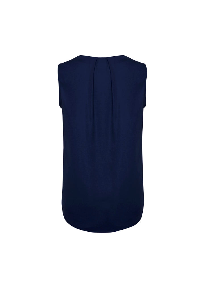 Biz Corporates RB973LN Estelle Womens Sleeveless Pleat Detail Blouse in Navy - back view