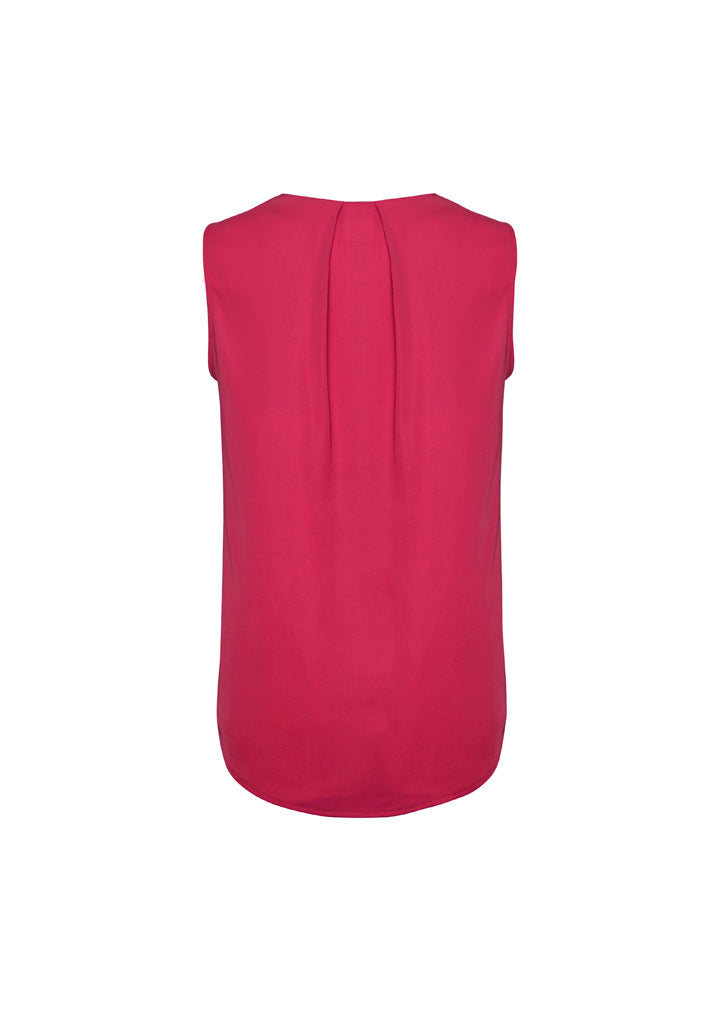 Biz Corporates RB973LN Estelle Womens Sleeveless Pleat Detail Blouse in Raspberry - back view