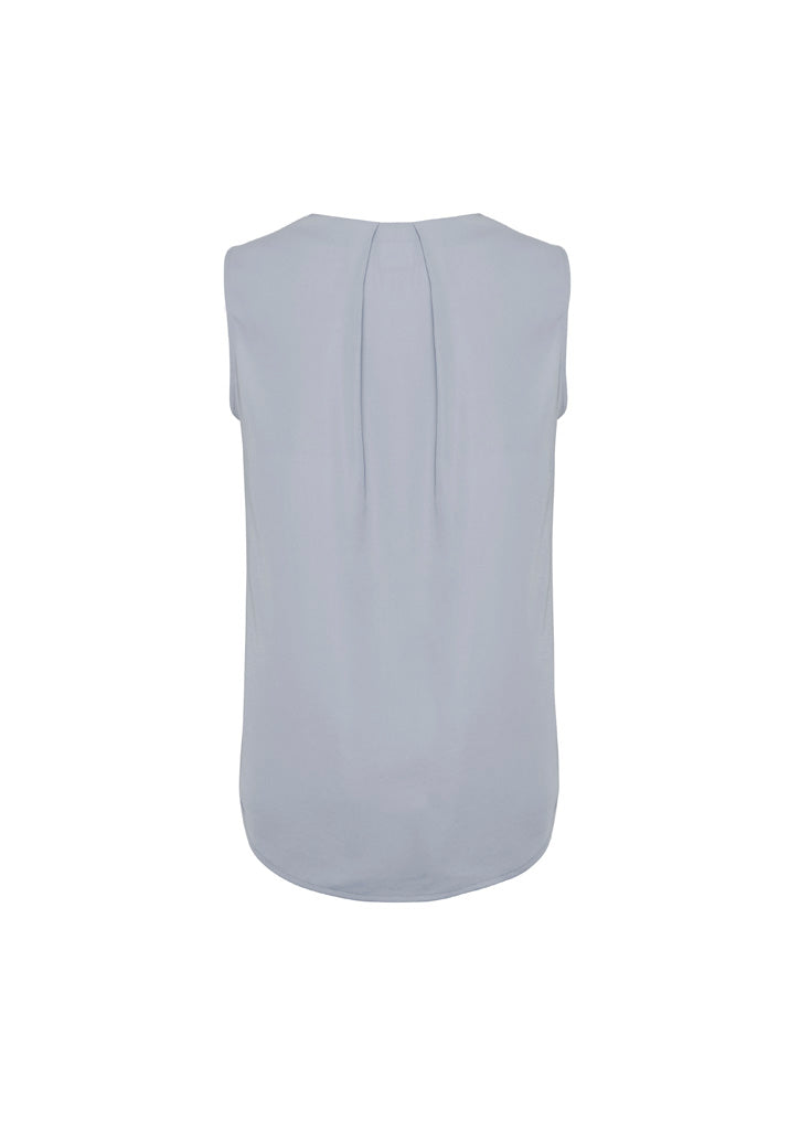 Biz Corporates RB973LN Estelle Womens Sleeveless Pleat Detail Blouse in Silver - back view